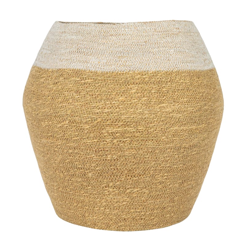 Seagrass Woven Baskets with Lid, Stripe, and Tassel, Set of 2 - 21.5"L x 21.5"W x 21.5"H
