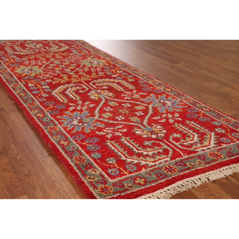 Red Heriz Serapi Indian Runner Rug Handmade Wool Carpet - 2'6" x 7'11" - Red - 2'6" x 7'11"
