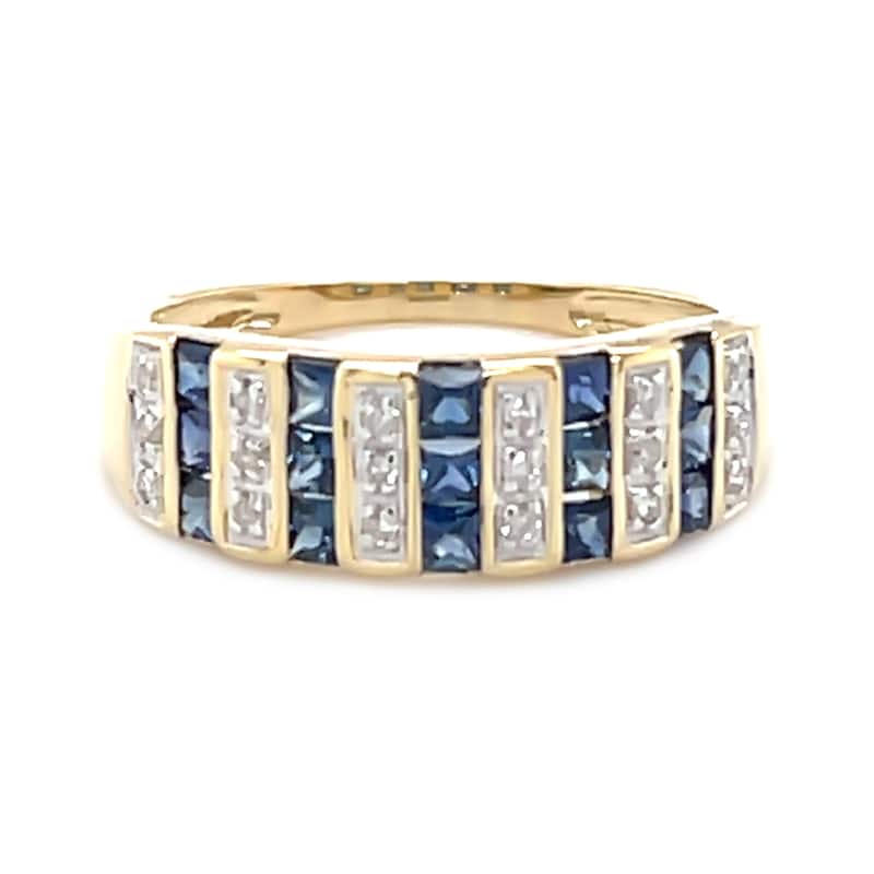 14Kt Yellow Gold Blue Sapphire and Diamond Band Ring