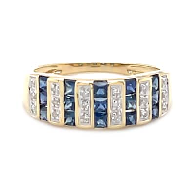 14Kt Yellow Gold Blue Sapphire and Diamond Band Ring