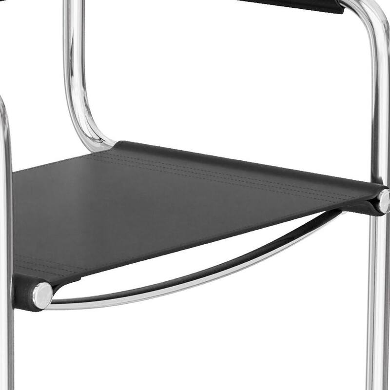 HomeRoots 30" Black and Silver Leather and Steel Bar Height Bar Chair