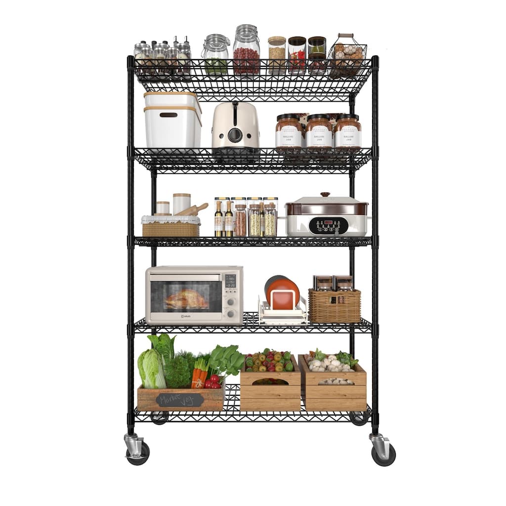 VEIKOUS 47 in. W x 24 in. D x 71 in. H 5-Tier Kitchen Storage Shelves Steel Shelving Unit with Wheels