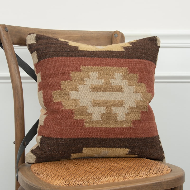 Rizzy Home Brown and Beige Southwest Hand Crafted Throw Pillow