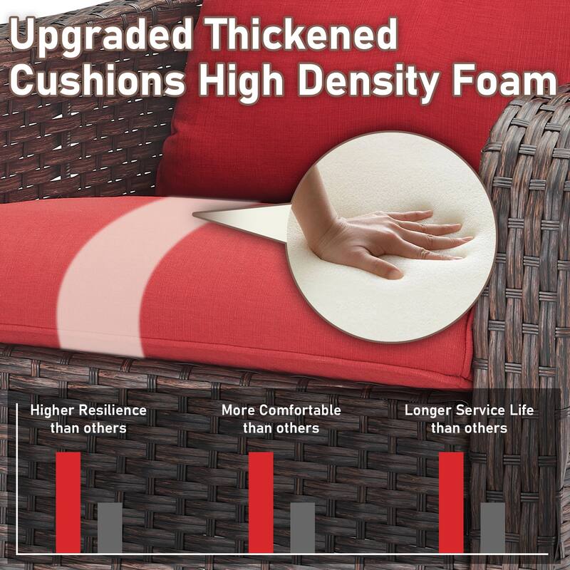 3 Piece Glider Chairs Table for Backyard Brown- Red - Brown