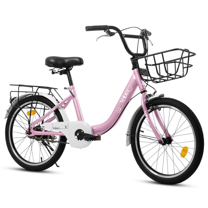 20 Inch Kids Bike for Boys & Girls, Children's Bicycle with Coaster Brake & V-Brake, 1-Speed, Chain Guard & Rear Rack - Pink