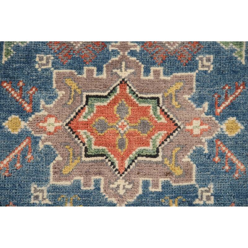 Blue Traditional Kazak Oriental Foyer Rug Hand-Knotted Wool Carpet - 2'8" x 4'3"