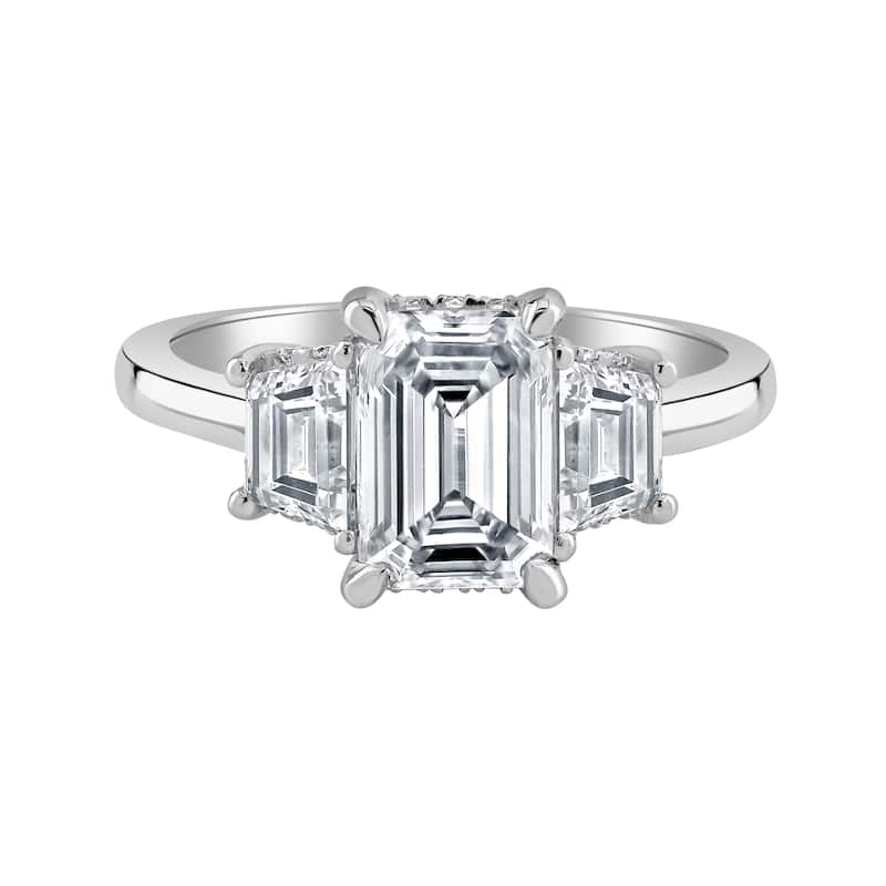 Auriya 14k-White Gold Lab Grown 3-stone Hidden-Halo Emerald Diamond Engagement Ring 4.60ct. tw. (E-F VS) - 7
