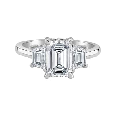 Auriya 14k-White Gold Lab Grown 3-stone Hidden-Halo Emerald Diamond Engagement Ring 4.60ct. tw. (E-F VS)