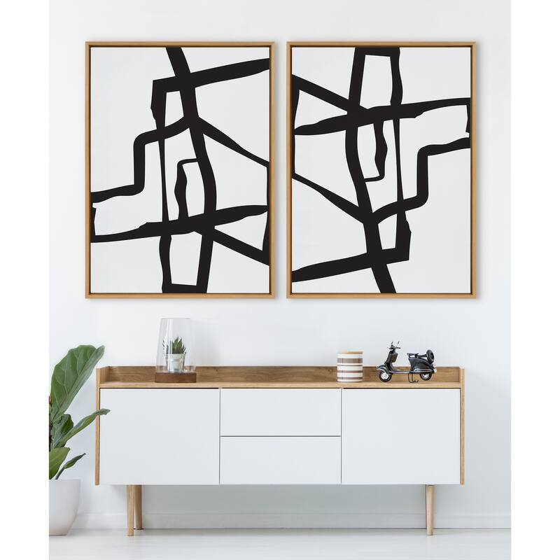 Kate and Laurel Sylvie Bold Sophisticated Abstract Black Stroke Framed Canvas by The Creative Bunch Studio