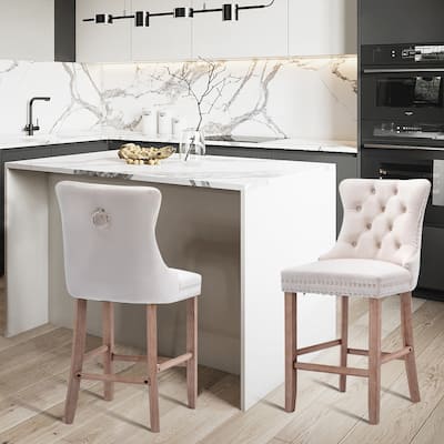 Contemporary Tufted Velvet Upholstered Counter Bar Stools Set of 2