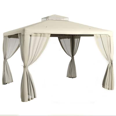 9.6' x 11.6' Outdoor Canopy Shelter with 2-Tier Roof and Netting