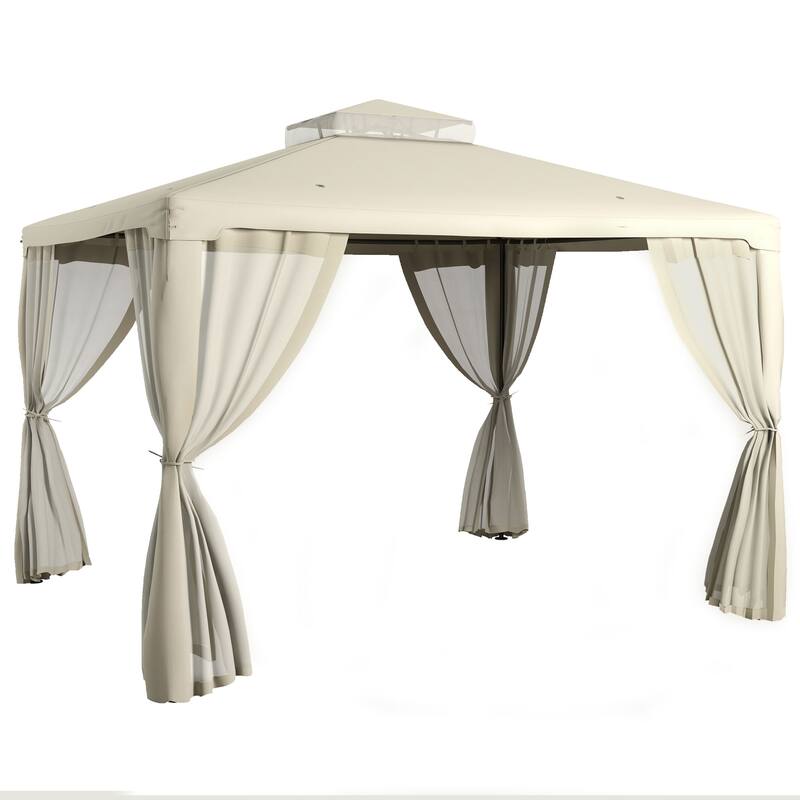 9.6' x 11.6' Outdoor Patio Gazebo with 2-Tier Roof, Netting, and Steel Frame for Garden and Backyard - White