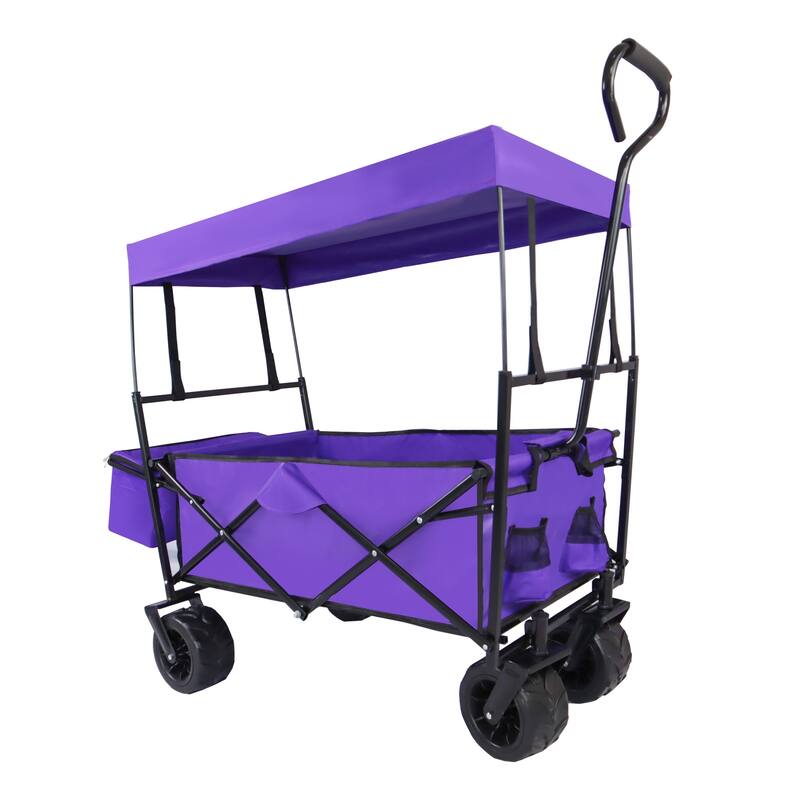 Outdoor Camping Kids Foldable Wagon,Portable Beach Trolley Cart with Removable Canopy