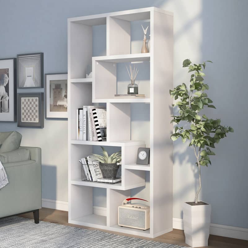 Geometric Contemporary 8-Shelf Display Bookcase by Furniture of America