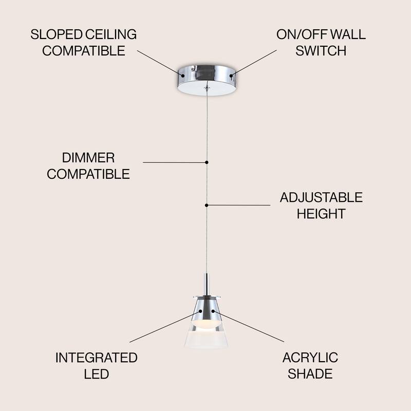 Orion 5" 1-Light Adjustable Metal Integrated LED Pendant, Chrome by JONATHAN Y