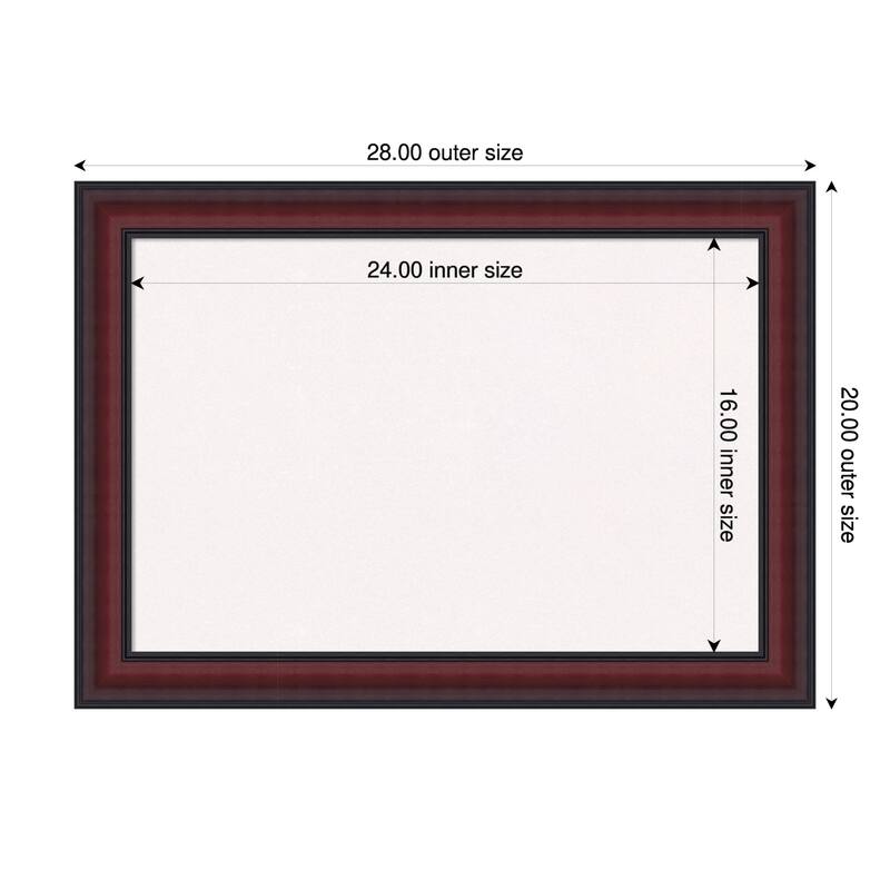 Dalat Cherry Framed Cork Board - Bulletin Board, Organization Board, Pin Board - White - 28 x 20 in