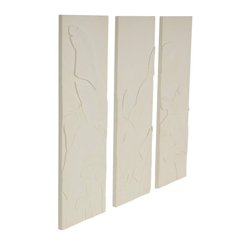 Wood Leaf Dimensional Relief Home Wall Decor with Sandstone Texture - Set of 3 Cream - Roche River Decor