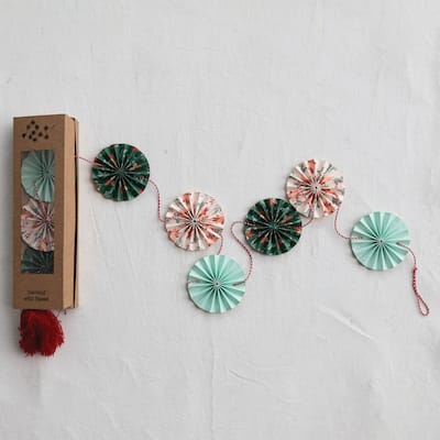 Handmade Recycled Paper Fan Garland with Cotton Tassel
