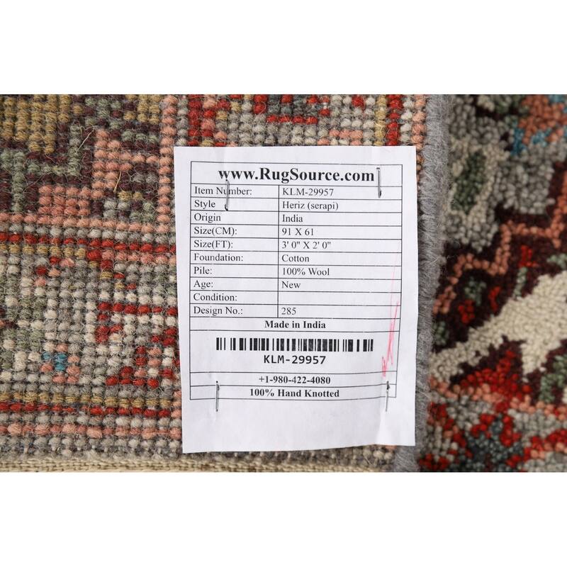 Gray Heriz Serapi Indian Foyer Rug Handmade Wool Carpet - 2'0" x 3'0"