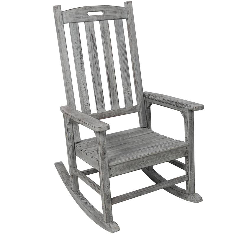 Wooden Oversized Porch Rocker Chair With Wide Seat And Tall Backrest (Excluding the table)