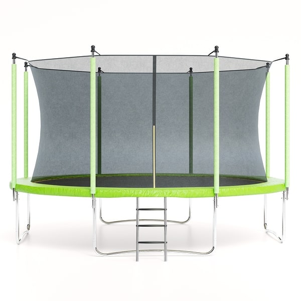 slide 2 of 22, Trampoline with Enclosure for Kids and Adults - Green Green-12FT