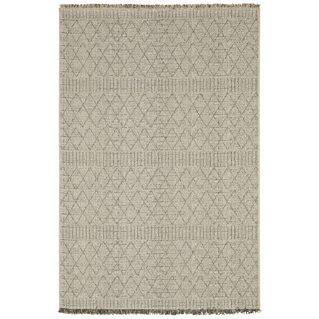 Style Haven Grayton Textured Geometric Beige/ Black Indoor-Outdoor Fringe Edge Rug
