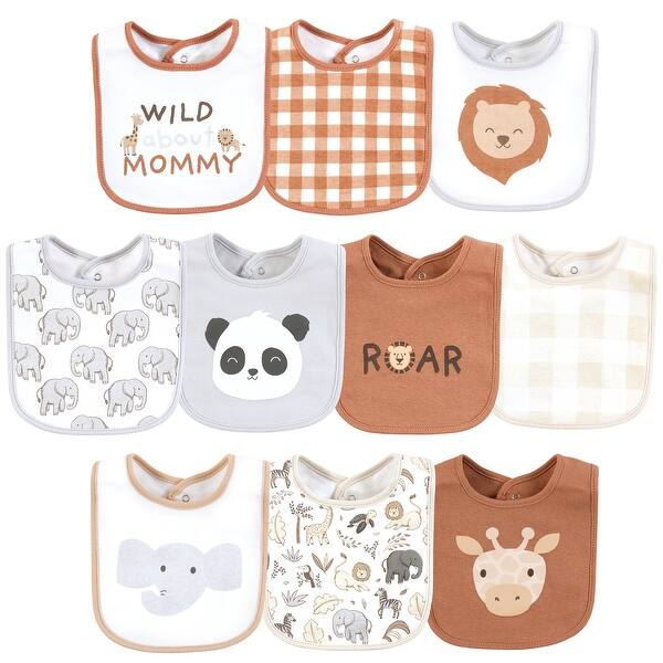 slide 1 of 1, Hudson Baby Cotton Bibs, Rustic Roar, One Size - Rustic Roar - One Size One Size - Rustic Roar