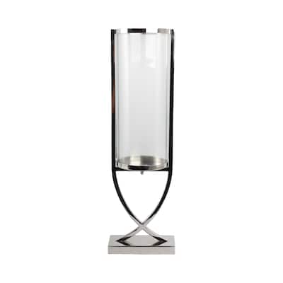 Modern Glass Pillar Candle Holder Decorative Lantern with Steel Frame