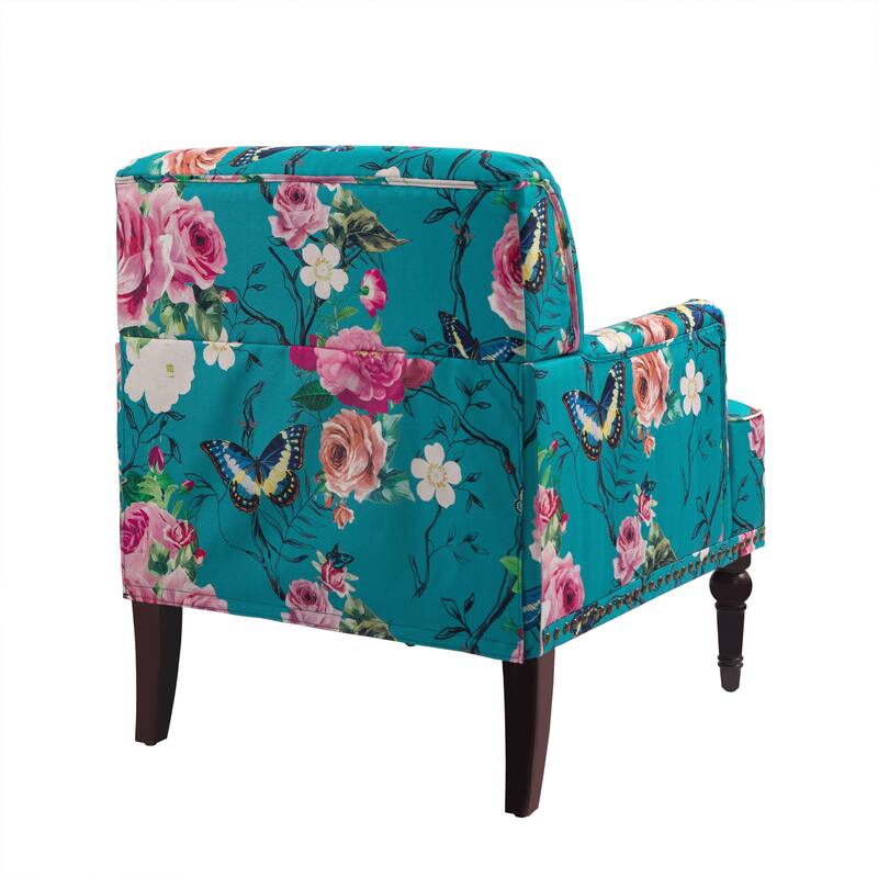 Set 2 Striped Upholstered Linen Armchair with Brass Nailhead Trim