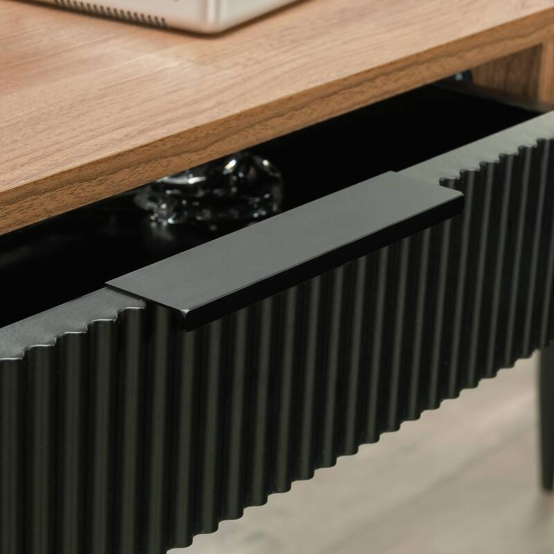 Wood L-Shaped Desk with Cord Management, Brown.