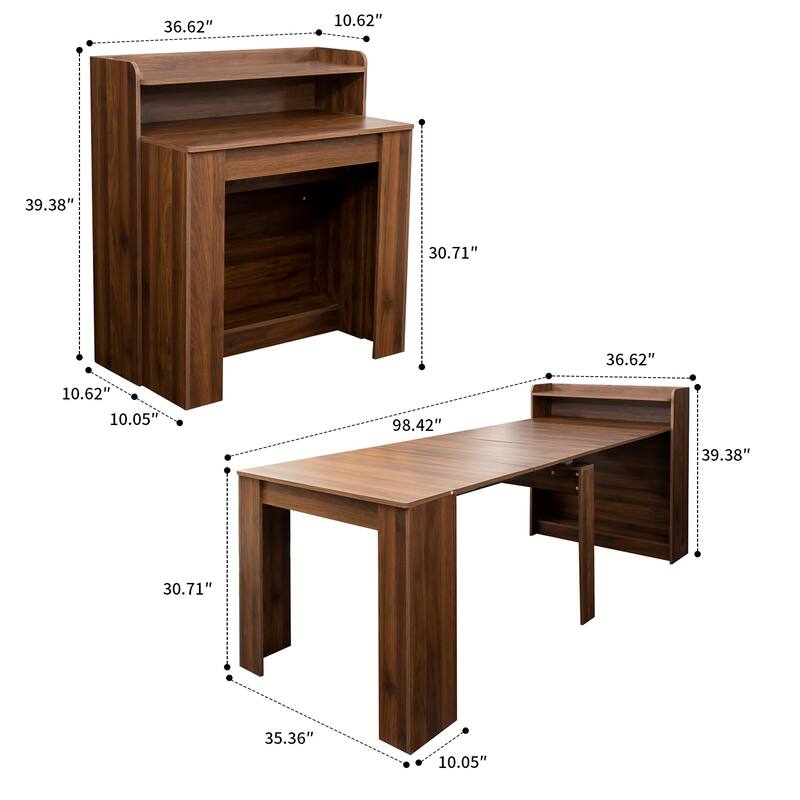 Modern style extendable dining table with wooden frame and shelves for kitchen living room conference room den