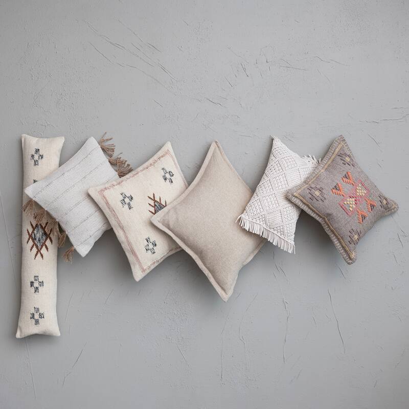 Handwoven Cotton Macrame Lumbar Pillow with Fringe