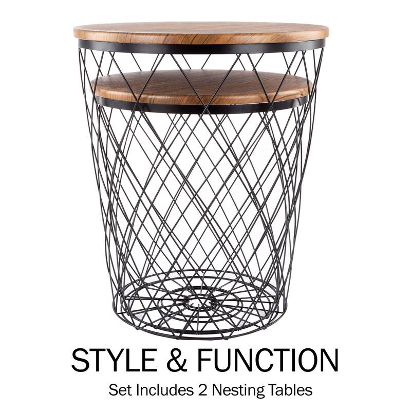 Lavish Home End Table Round Wire Basket Nesting Tables, Set of 2
