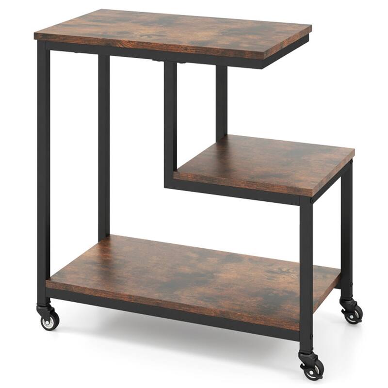 Engineered Wood and Metal G Shaped Side Table with Casters - 23" x 12" x 24" - Brown