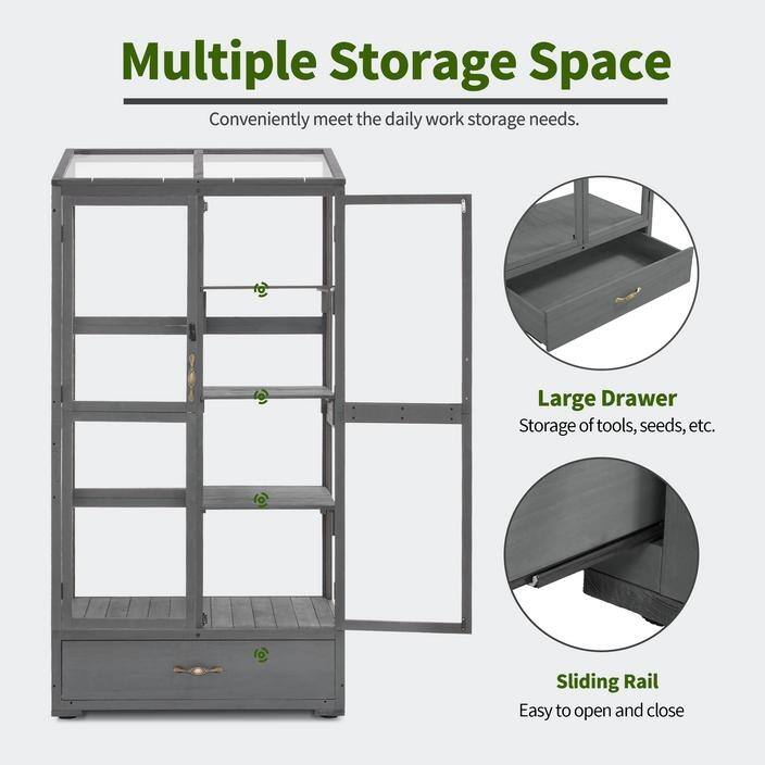 MCombo Cold Frame Greenhouse with Drawer and Shelves, Wood 0864