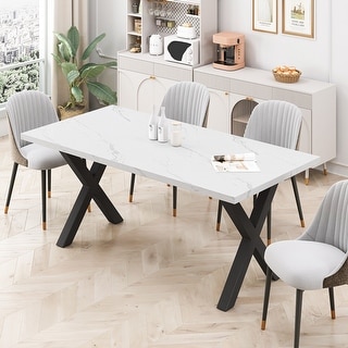 Modern Style Dining Table with X-Shape Metal Table Legs - Bed Bath ...