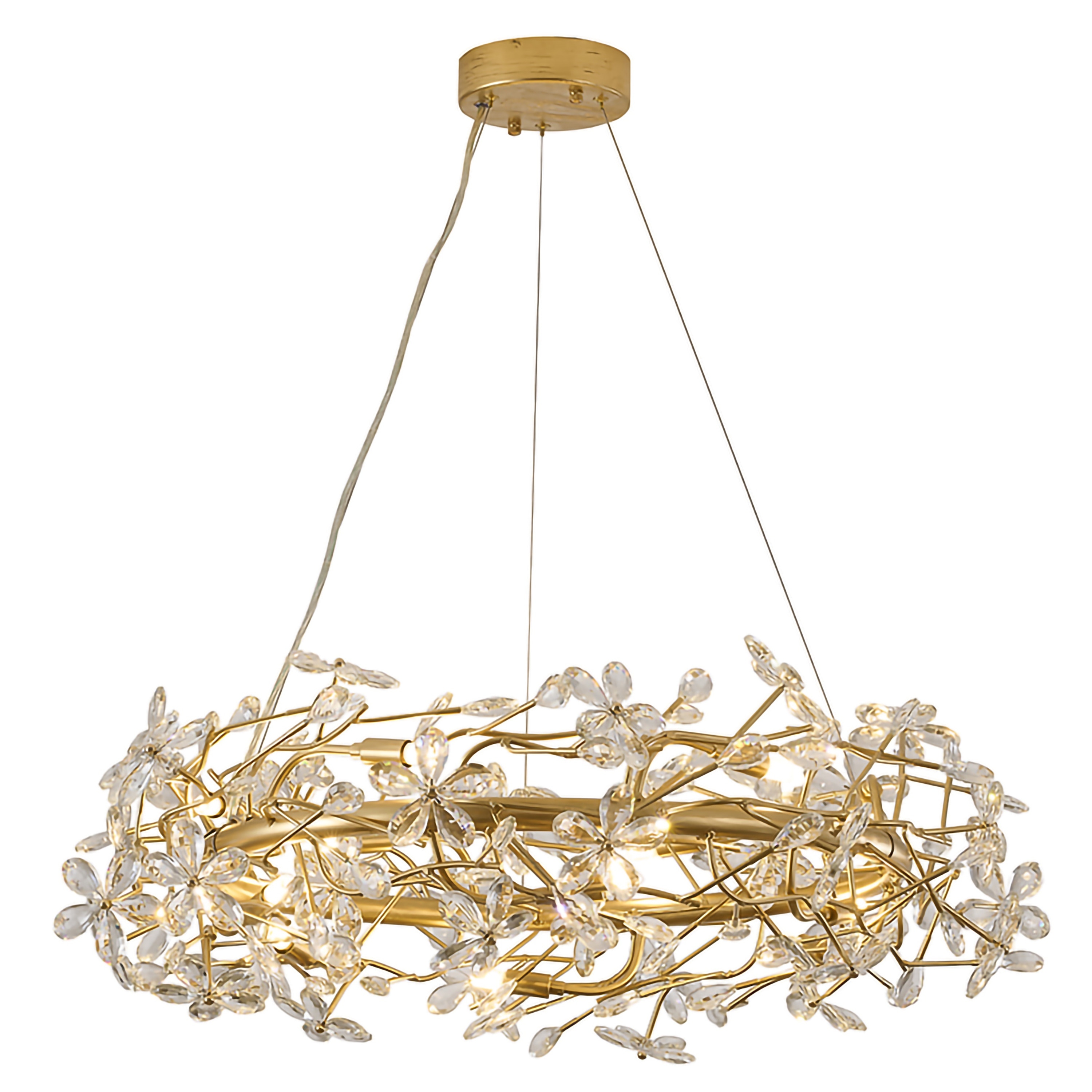 Eclectic 12-Light Gold Aluminum Chandelier With Clear Crystals