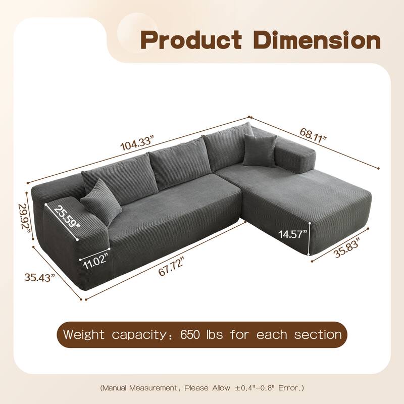 OVIOS Pit Stripes No Assembly Required Chaise Sofa
