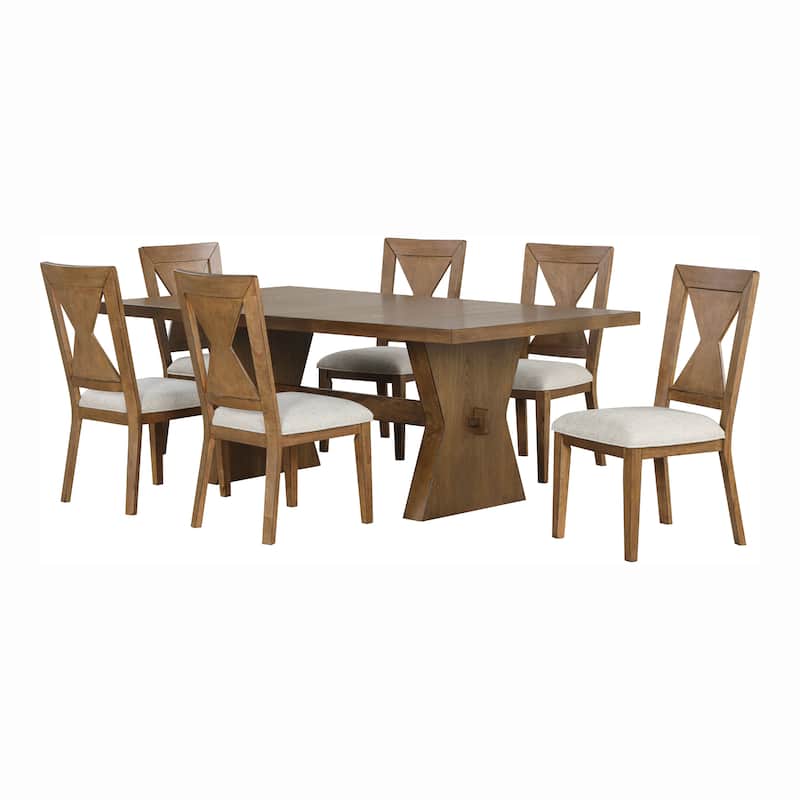 Furniture of America Yanse Farmhouse 7-Piece Rustic Oak Wood Dining Table Set