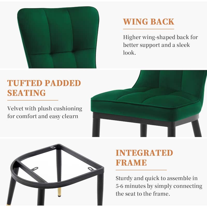 Velvet Upholstered Dining Chairs with Metal Legs, Set of 2/4 - 35.8"H x 18.9"W x 23.2"D