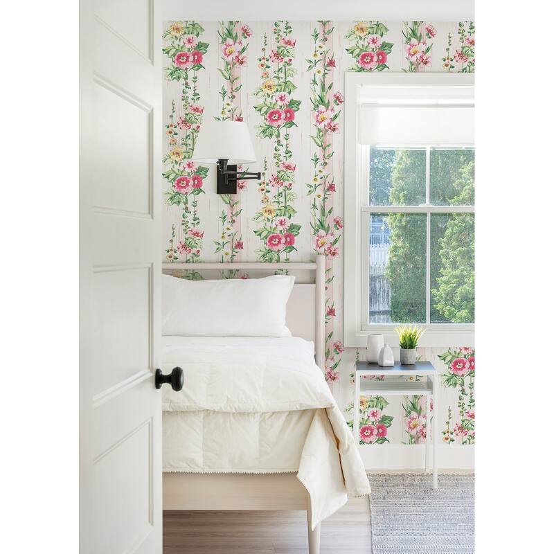 A-Street Prints Delisa Pink Floral Stripe Wallpaper