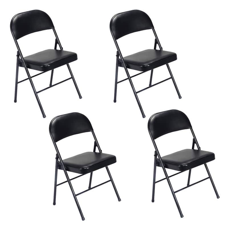 Folding Chairs with Leather Padded Seats Black 4-Pack - 4-Pack