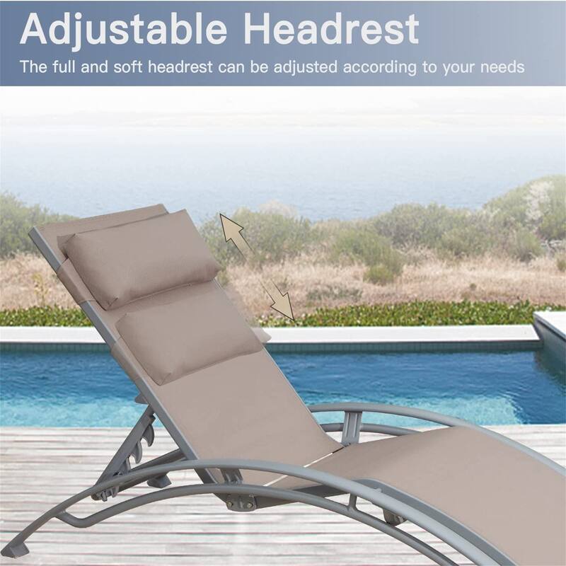 2-Piece Outdoor Chaise Lounge Set with Adjustable Backrest and Removable Pillow, Patio Recliner Chair for Beach Pool Poolside