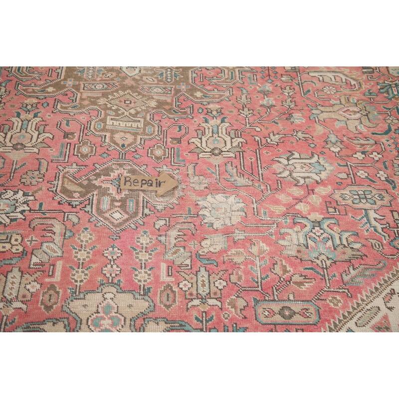 Hand Knotted Oriental 100% Wool Carpet Traditional Medallion Pink Tabriz Area Rug - 12' 4'' X 9' 5''