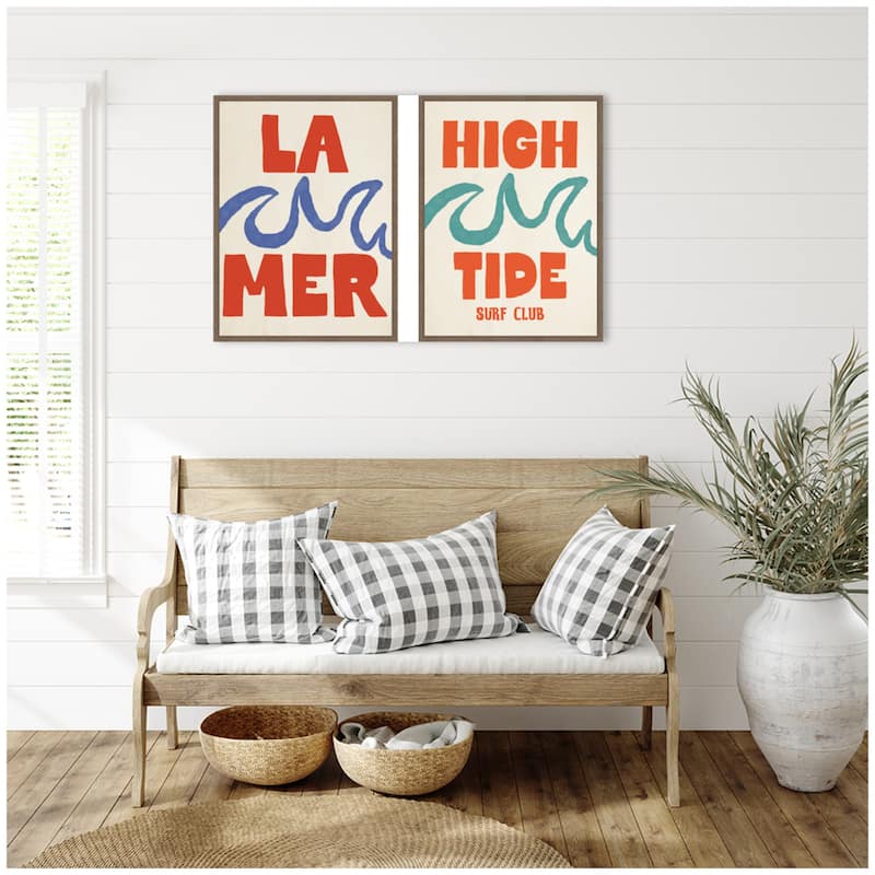 Kate and Laurel La Mer & high Tide Surf Club 2 Piece Framed Canvas Wall Art Set by Alicia Bock