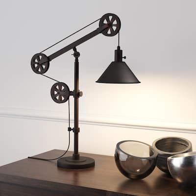Carbon Loft Tirith Industrial Farmhouse Table Lamp with Pulley System