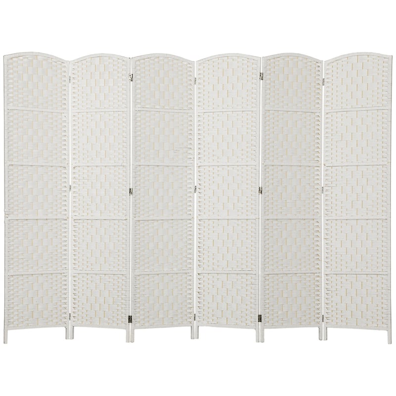 Nature Wood-White Poplar Paper Rope Folding Room Divider with Panels - 6-panel