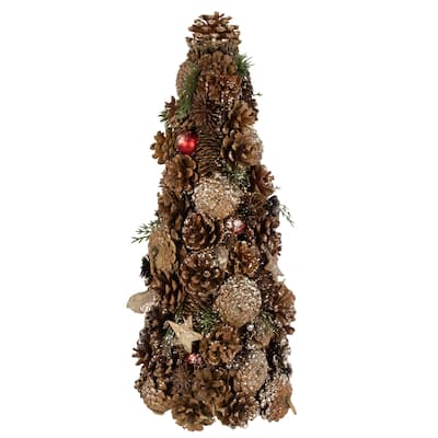 17" Pinecone and Berry Christmas Cone Tree Tabletop Decoration
