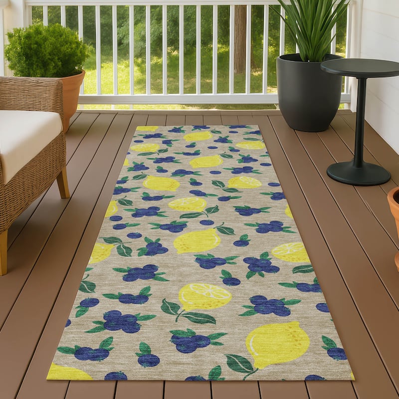 Machine Washable Indoor/ Outdoor Citrus Berry Chantille Rug - Putty - 2'3" x 7'6"