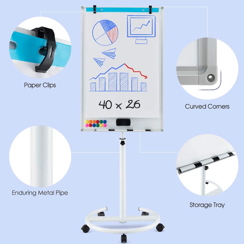 Costway Mobile Whiteboard 40" x 26" Height Adjustable Magnetic Dry - See Details
